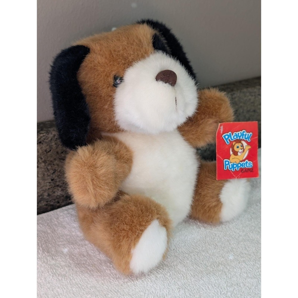 Vintage Ganz Playful Puppets Brown White Doodles Black Patch Eye Plush Rare 1997 - Picture 2 of 16
